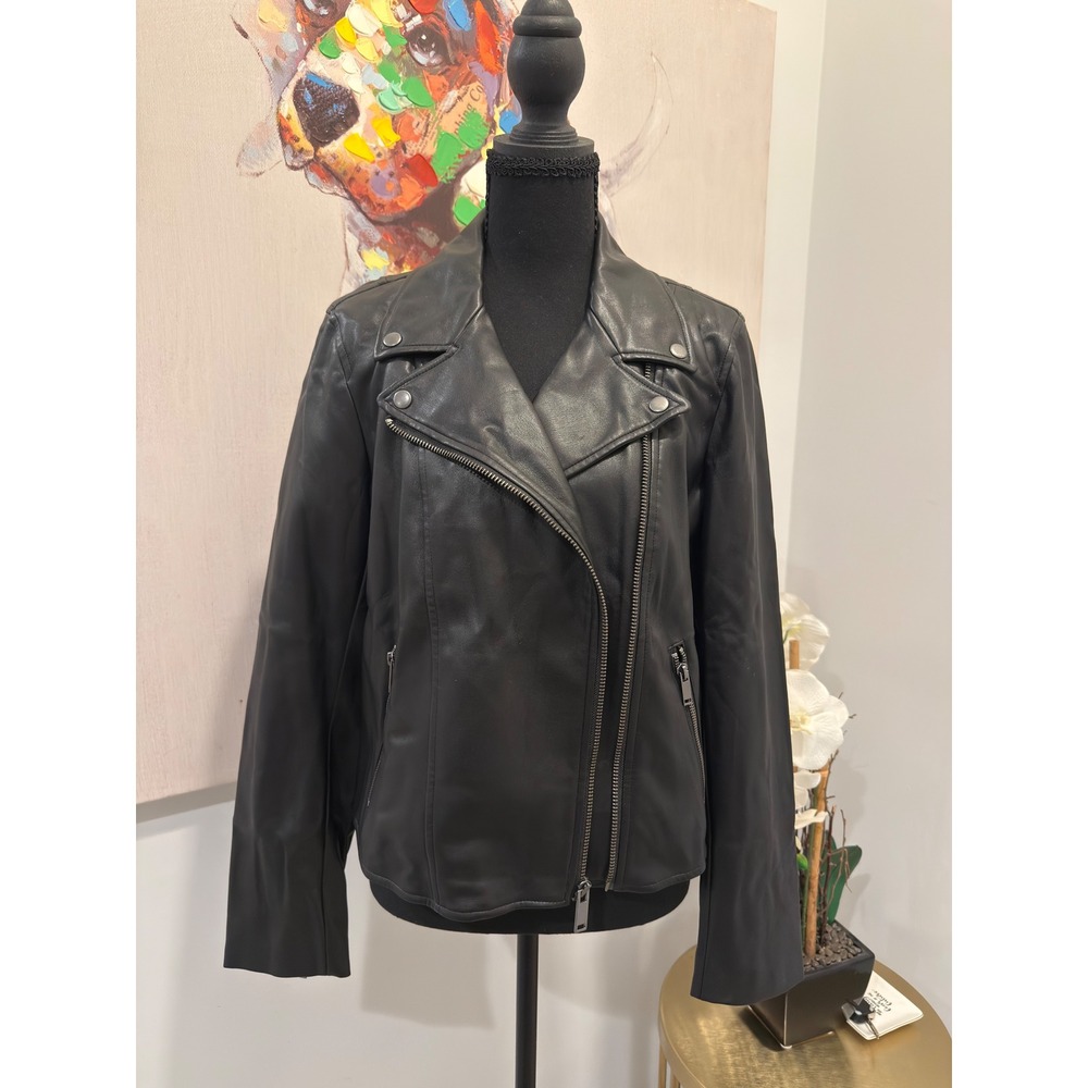Gap Factory Womens Black Vegan Leather Moto Biker Jacket Size M